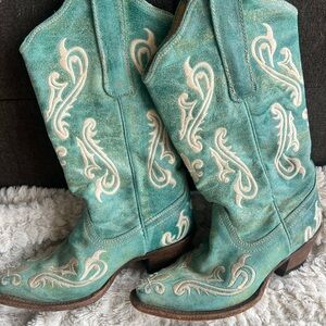 Corral Women's Turquoise Blue Cortez Cowboy Snip Toe Boots Rodeo R1973 Sz 5